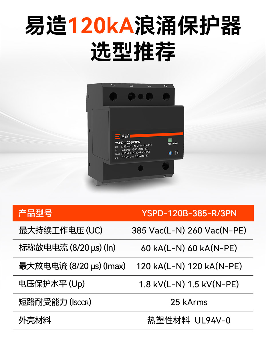 易造二級120kA浪涌保護(hù)器參數(shù)選型推薦